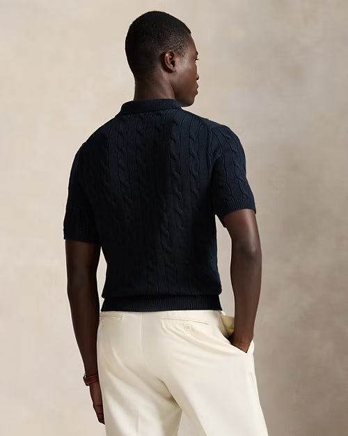 Cable-Knit Cotton Polo-Collar Sweater