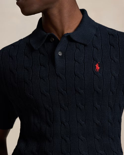 Cable-Knit Cotton Polo-Collar Sweater