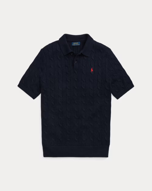 Cable-Knit Cotton Polo-Collar Sweater