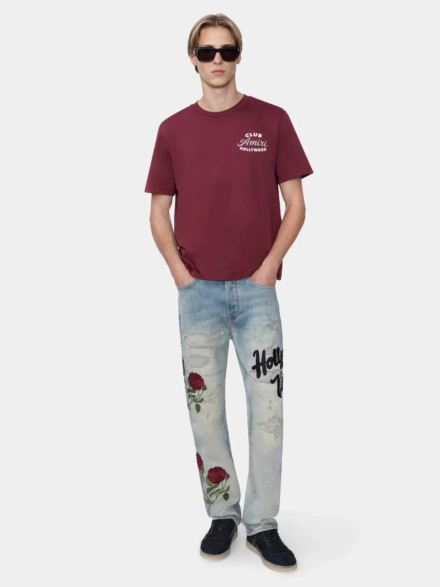 FLORAL SEQUIN REPAIRED SLIM JEAN