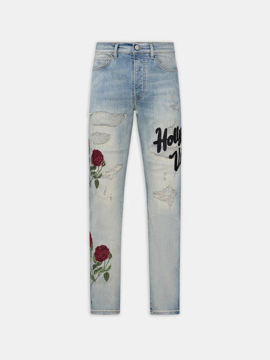 FLORAL SEQUIN REPAIRED SLIM JEAN