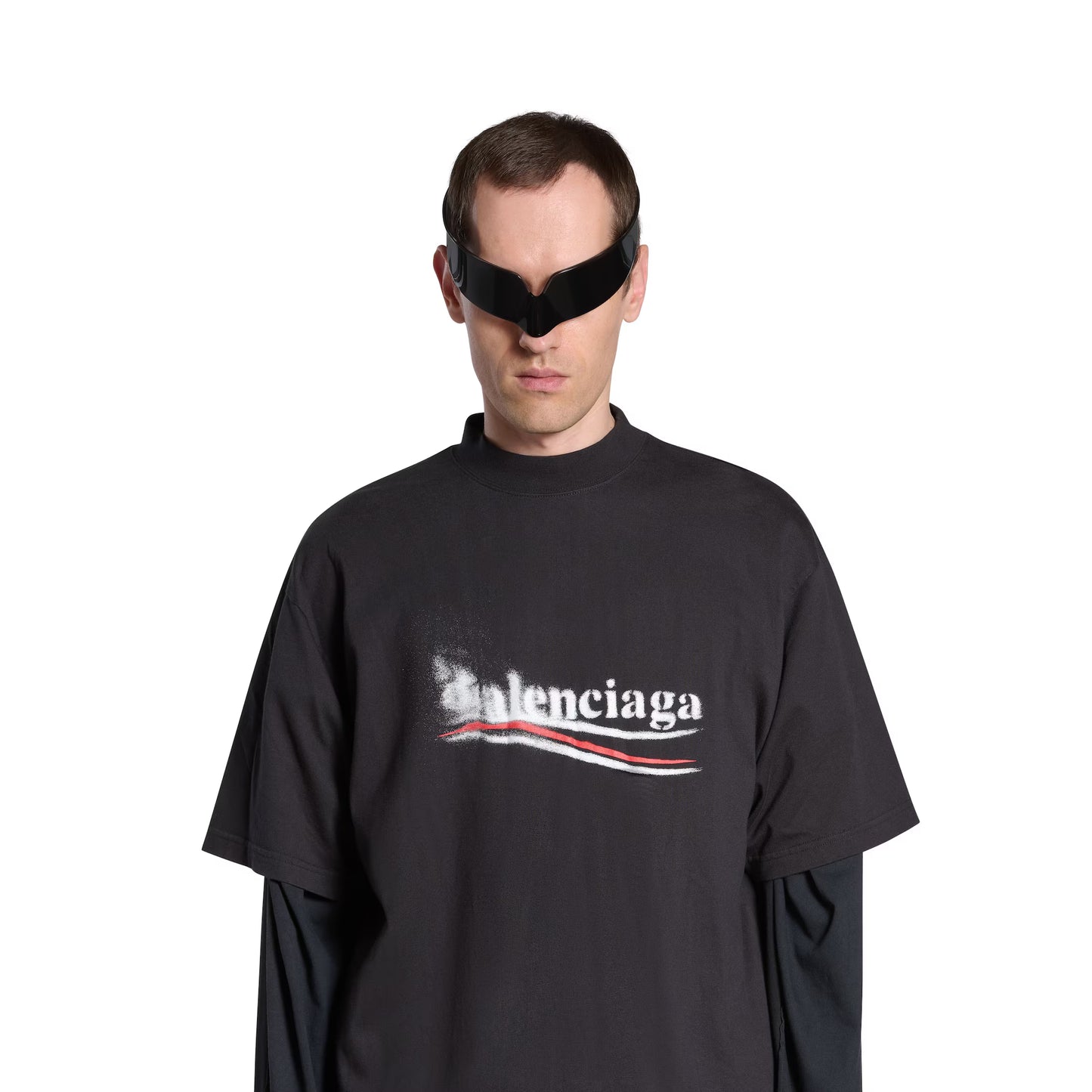 Political Stencil T-shirt Medium Fit in Off Black/white
