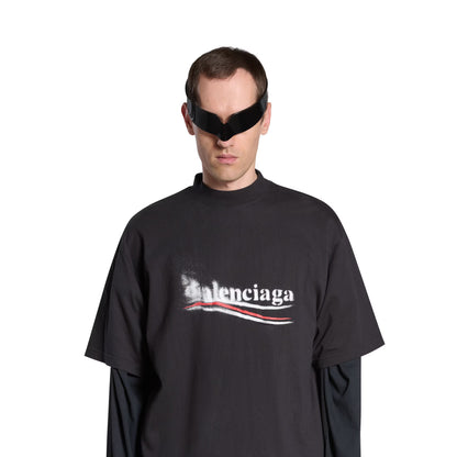 Political Stencil T-shirt Medium Fit in Off Black/white