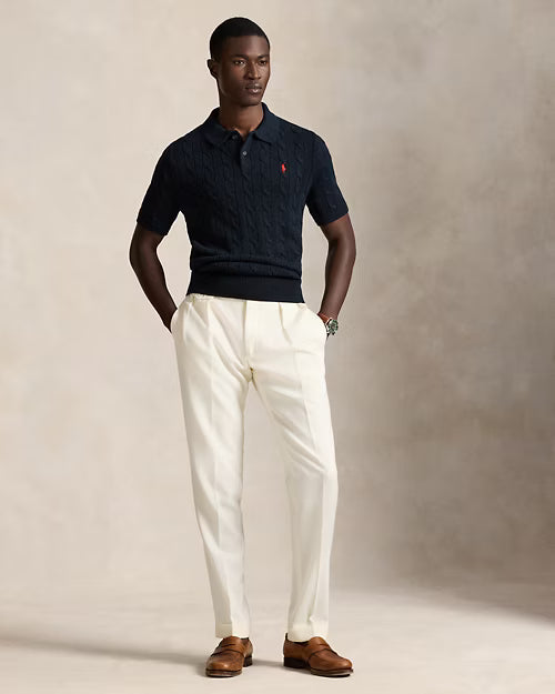 Cable-Knit Cotton Polo-Collar Sweater