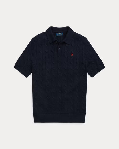 Cable-Knit Cotton Polo-Collar Sweater